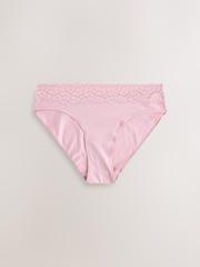 Pink/Cream High Leg Cotton and Lace Knickers 7 Pack - Image 4 of 10