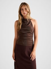Forever New Brown Lucy Heatseal Halter Neck Top - Image 1 of 5
