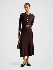 Forever New Brown Kelani Petite Belted Midi Dress - Image 1 of 4