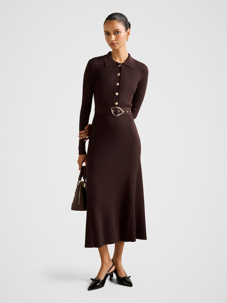 Forever New Brown Kelani Petite Belted Midi Dress - Image 1 of 4