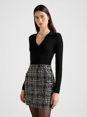 Forever New Black Paisley Boucle Mixed Mini Dress - Image 4 of 5