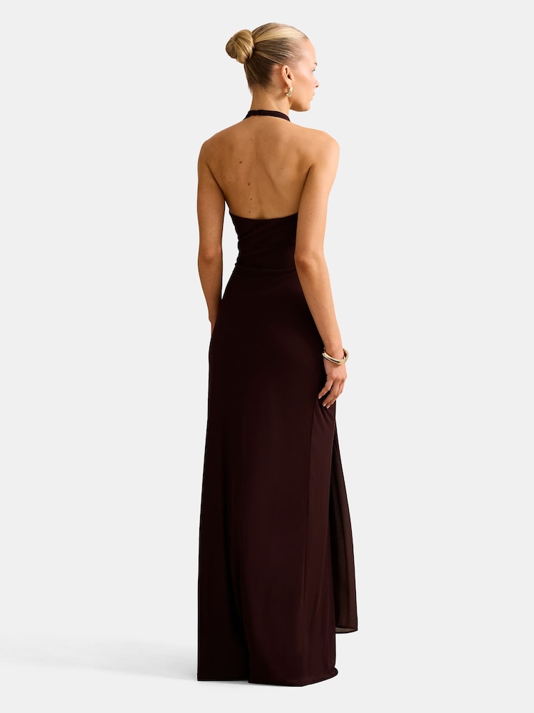 Forever New Brown Abby Halter Neck Mesh Maxi Dress - Image 2 of 5 Forever New Brown Abby Halter Neck Mesh Maxi Dress - Image 2 of 5