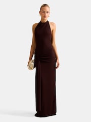 Forever New Brown Abby Halter Neck Mesh Maxi Dress - Image 5 of 5