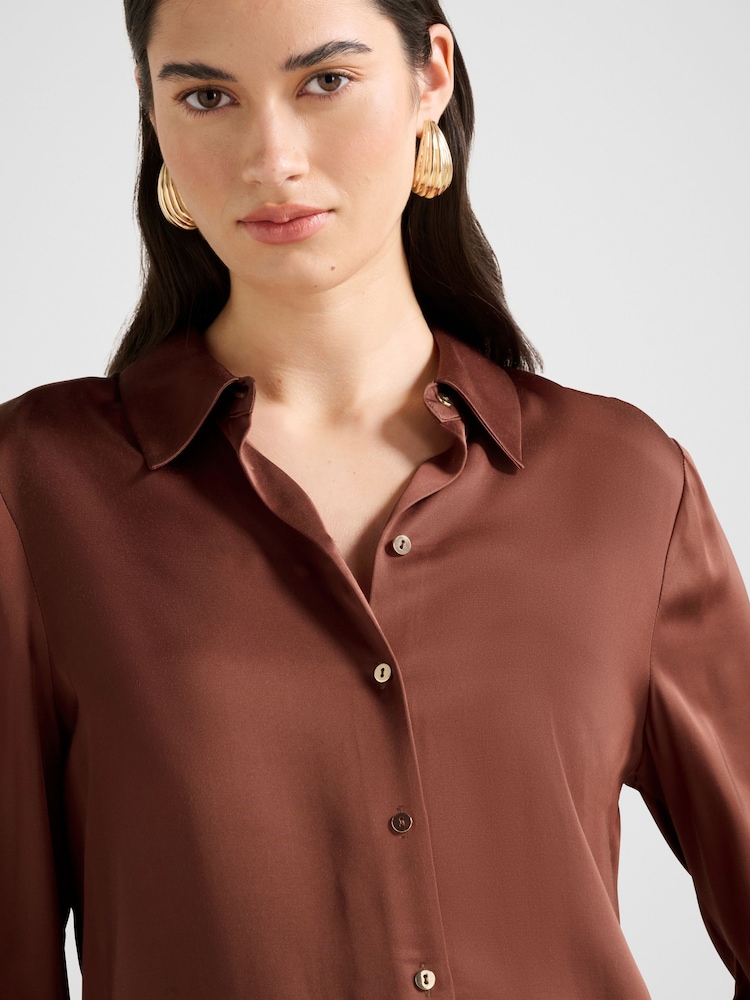 Forever New Brown Coco Satin Shirt - Image 5 of 5 Forever New Brown Coco Satin Shirt - Image 5 of 5