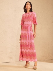 Love & Roses Pink Petite Chevron Batwing Crew Neck Knitted Midi Dress - Image 1 of 4