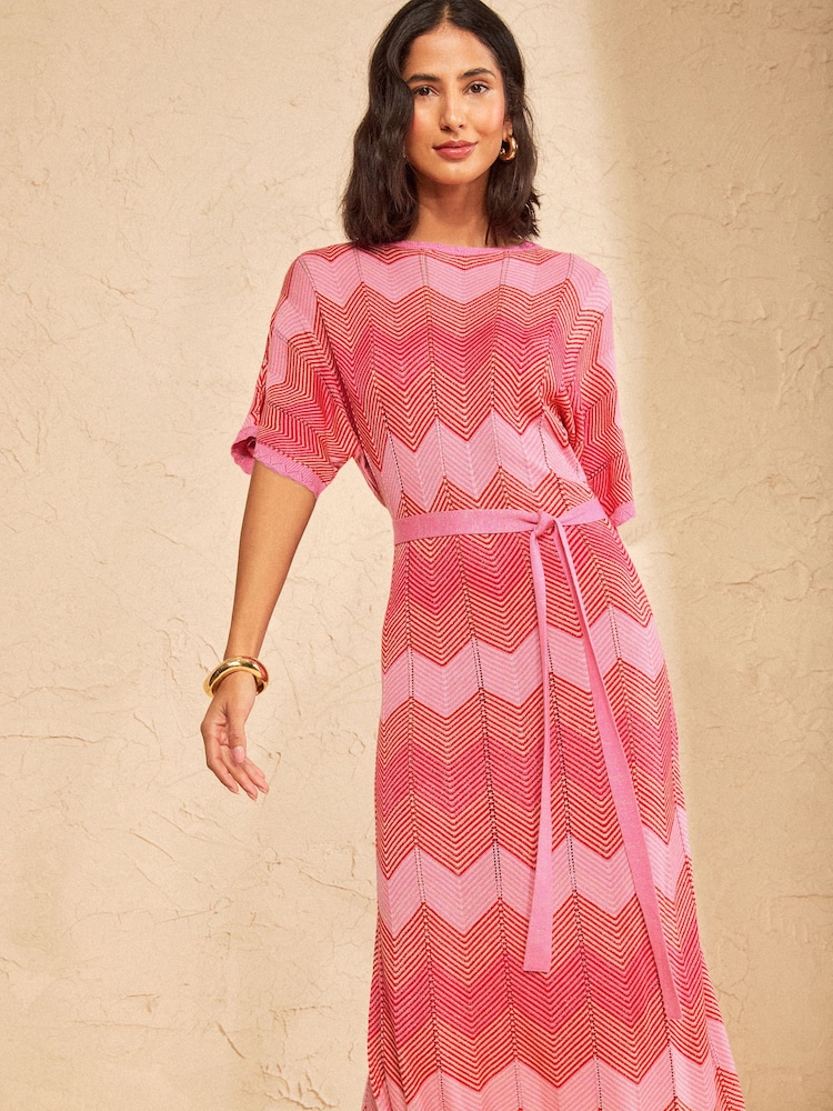 chevron pink dress Pink Chevron Halterneck Midi Dress