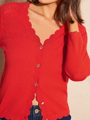 Love & Roses Pointelle Scallop Detail 3/4 Sleeve Knitted Cardigan - Bild 2 von 4