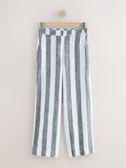 Bande bleue/Ecru - Pantalons amples en lin Blend à devant élégant - Image 5 de 7