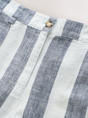 Bande bleue/Ecru - Pantalons amples en lin Blend à devant élégant - Image 6 de 7