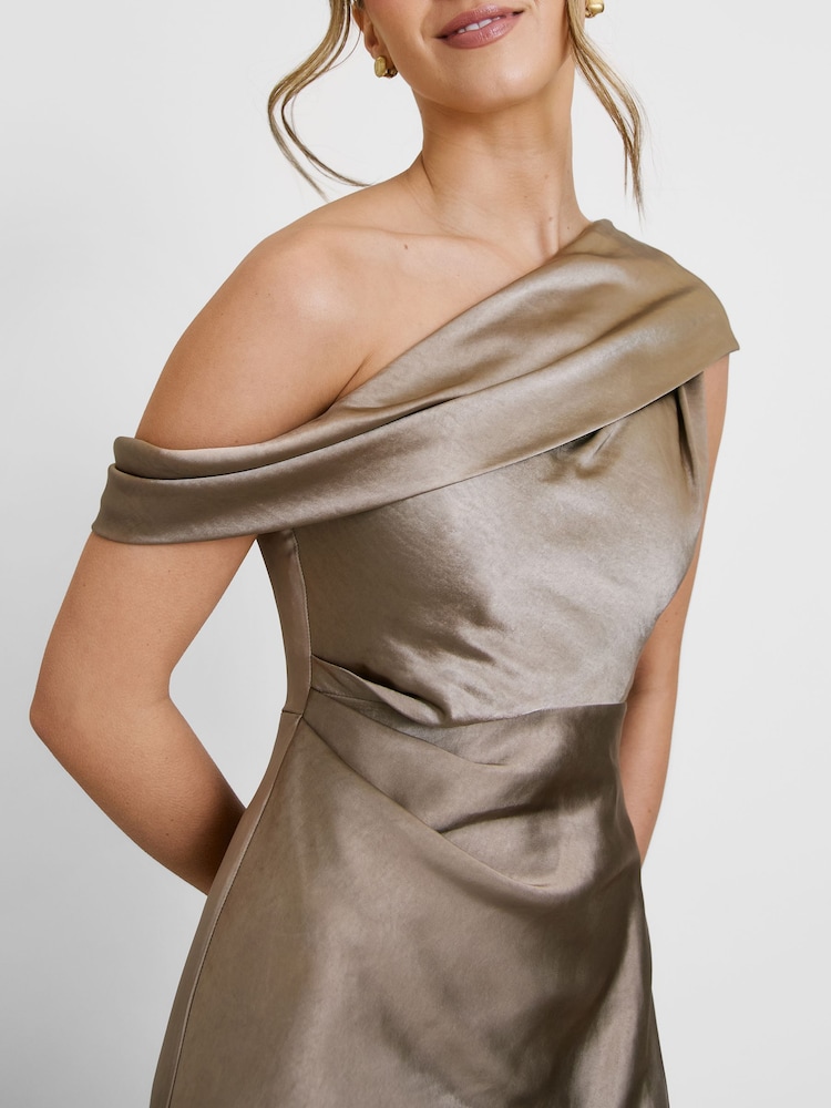 Six Stories Brown Drape One Shoulder Bridesmaid Dress - Image 2 of 4