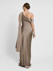 Six Stories Brown Drape One Shoulder Bridesmaid Dress - Image 3 of 4