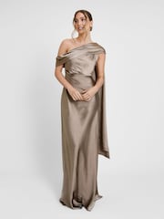 Six Stories Brown Drape One Shoulder Bridesmaid Dress - Image 4 of 4