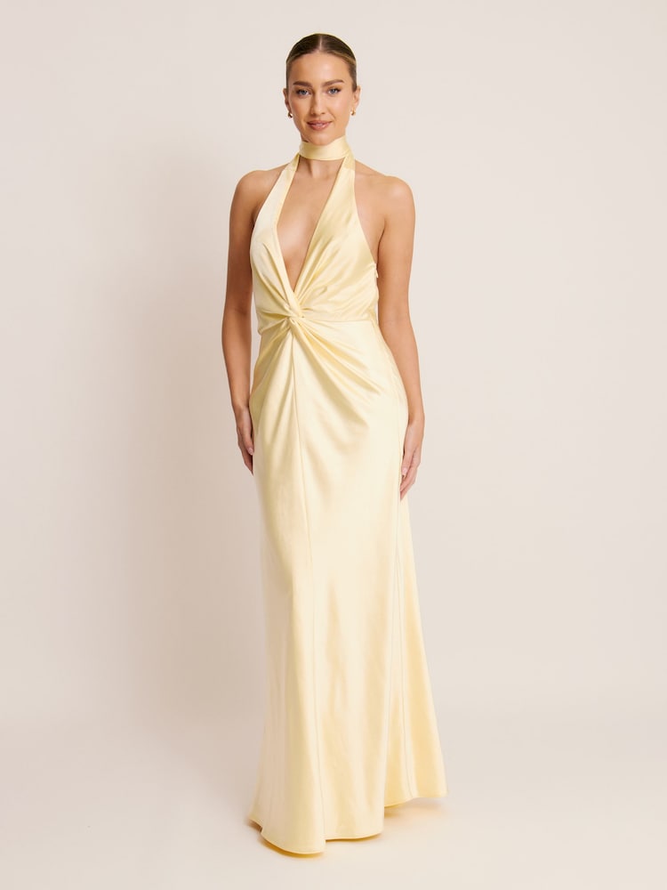 Six Stories Yellow Plunge knot Detail Satin Bridesmaid Dress - Image 1 of 6