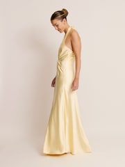 Six Stories Yellow Plunge knot Detail Satin Bridesmaid Dress - Image 2 of 6