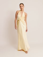 Six Stories Yellow Plunge knot Detail Satin Bridesmaid Dress - Image 3 of 6