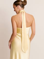 Six Stories Yellow Plunge knot Detail Satin Bridesmaid Dress - Image 5 of 6