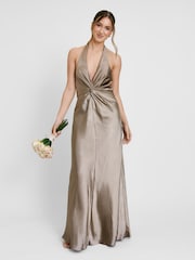 Six Stories Brown Plunge Knot Neck Scarf Bridesmaid Dress - Image 1 of 1