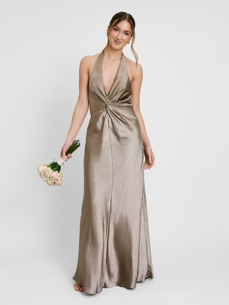 Six Stories Brown Plunge Knot Neck Scarf Bridesmaid Dress - Image 1 of 1