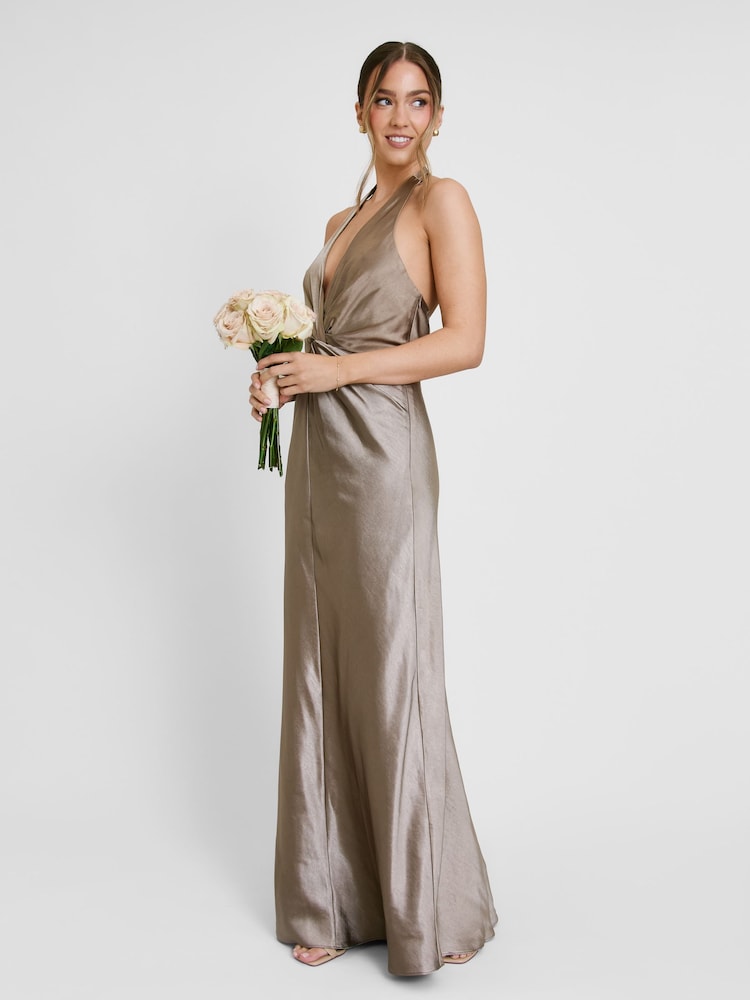 Womens Six Stories Brown Plunge Knot Neck Scarf Bridesmaid Dress US 4 Womens Six Stories Brown Plunge Knot Neck Scarf Bridesmaid Dress US 4