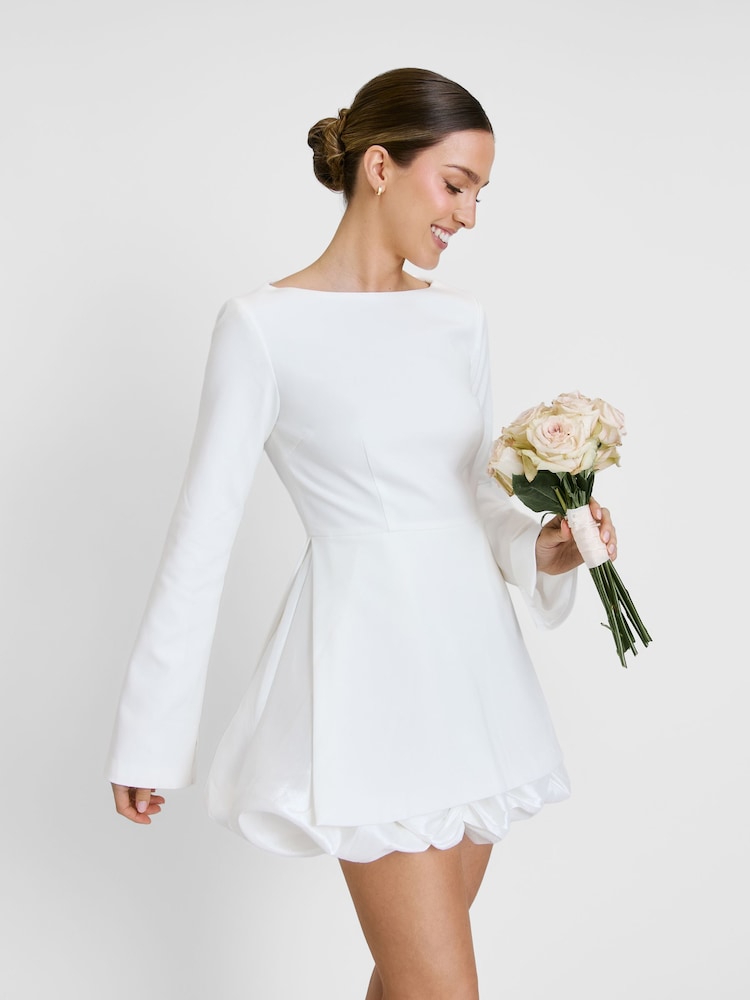 Six Stories White Isla Split Sleeve Bubble Hem Mini Dress - Image 2 of 4