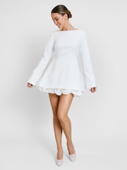 Six Stories White Isla Split Sleeve Bubble Hem Mini Dress - Image 4 of 4