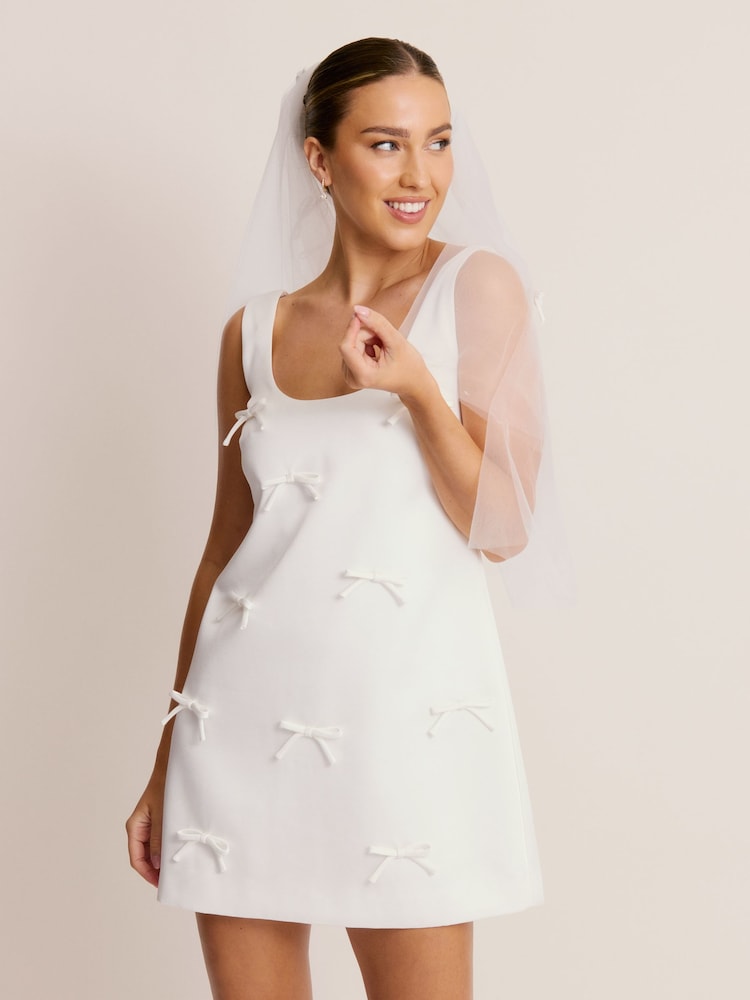 Six Stories White Scoop Neck Bow Detail Mini Dress - Image 2 of 6
