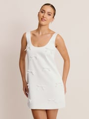 Six Stories White Scoop Neck Bow Detail Mini Dress - Image 6 of 6