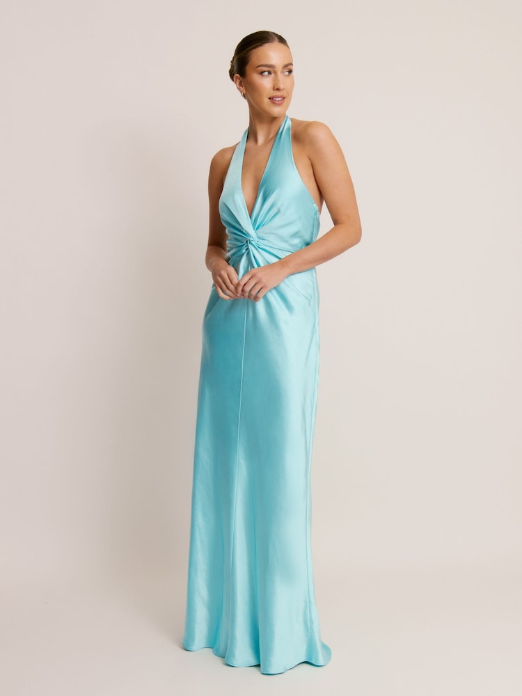 the knot bridesmaid dresses Yellow Halter Long Bridesmaid Dress with Twist Knot – FancyVestido main image 1