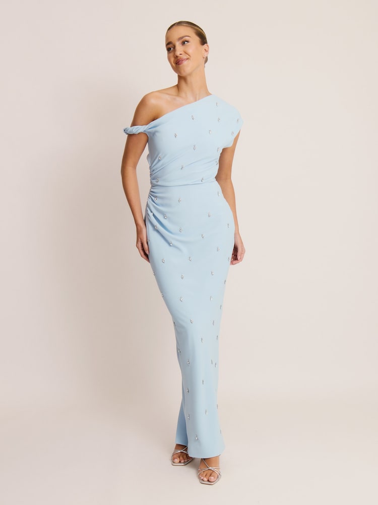 Six Stories Blue Asymmetric Beaded Maxi Dress - Image 1 of 1