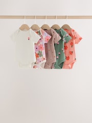Orange Floral Short Sleeve Baby Bodysuit 5 Pack - Image 1 of 11