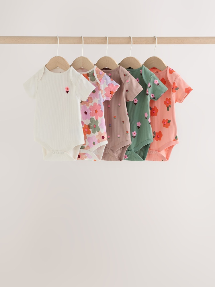 Orange Floral Short Sleeve Baby Bodysuit 5 Pack - Image 1 of 11 Orange Floral Short Sleeve Baby Bodysuit 5 Pack - Image 1 of 11