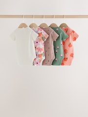 Orange Floral Short Sleeve Baby Bodysuit 5 Pack - Image 2 of 11