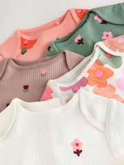 Orange Floral Short Sleeve Baby Bodysuit 5 Pack - Image 9 of 11