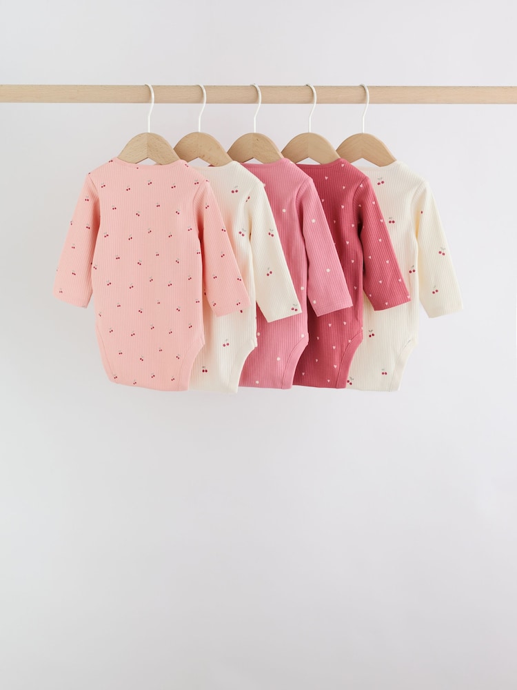 Rosa con estampado de cerezas - 5 Pack Traje de bebé de manga larga - Imagen 2 de 14 Rosa con estampado de cerezas - 5 Pack Traje de bebé de manga larga - Imagen 2 de 14