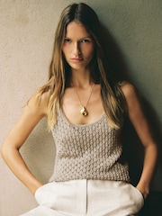 Reiss Neutral Colette Linen Open-Stitch Knitted Vest - Image 1 of 8