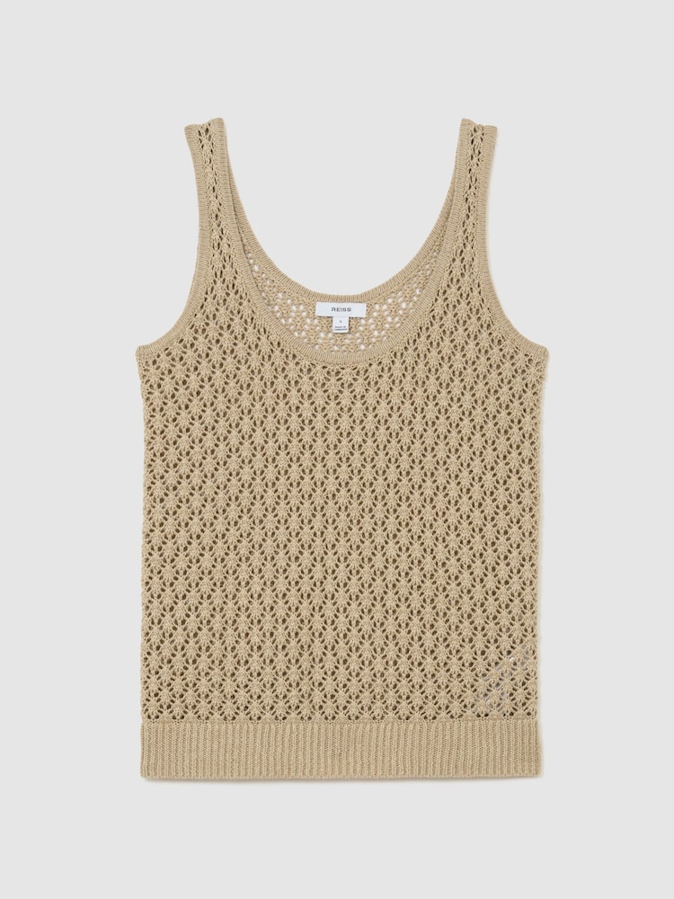 Reiss Neutral Colette Linen Open-Stitch Knitted Vest - Image 2 of 8