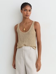 Reiss Neutral Colette Linen Open-Stitch Knitted Vest - Image 3 of 8