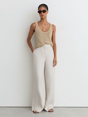 Reiss Neutral Colette Linen Open-Stitch Knitted Vest - Image 5 of 8