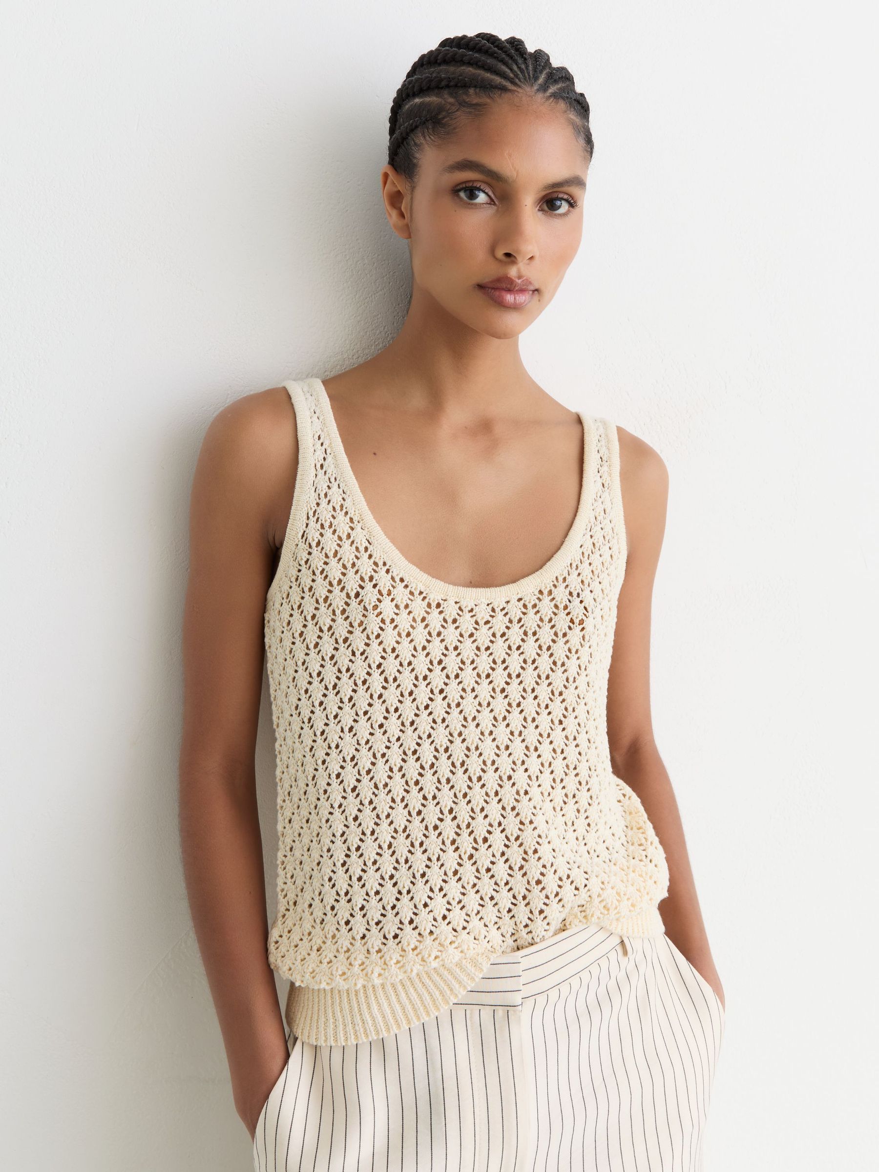 Buy Reiss Ivory Colette Linen Open-Stitch Knitted Vest from Next USA