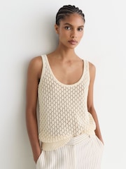 Reiss Ivory Colette Linen Open-Stitch Knitted Vest - Image 1 of 6