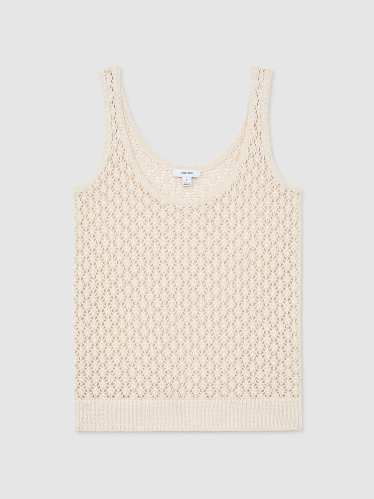 Reiss Ivory Colette Linen Open-Stitch Knitted Vest - Image 2 of 6