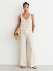 Reiss Ivory Colette Linen Open-Stitch Knitted Vest - Image 3 of 6
