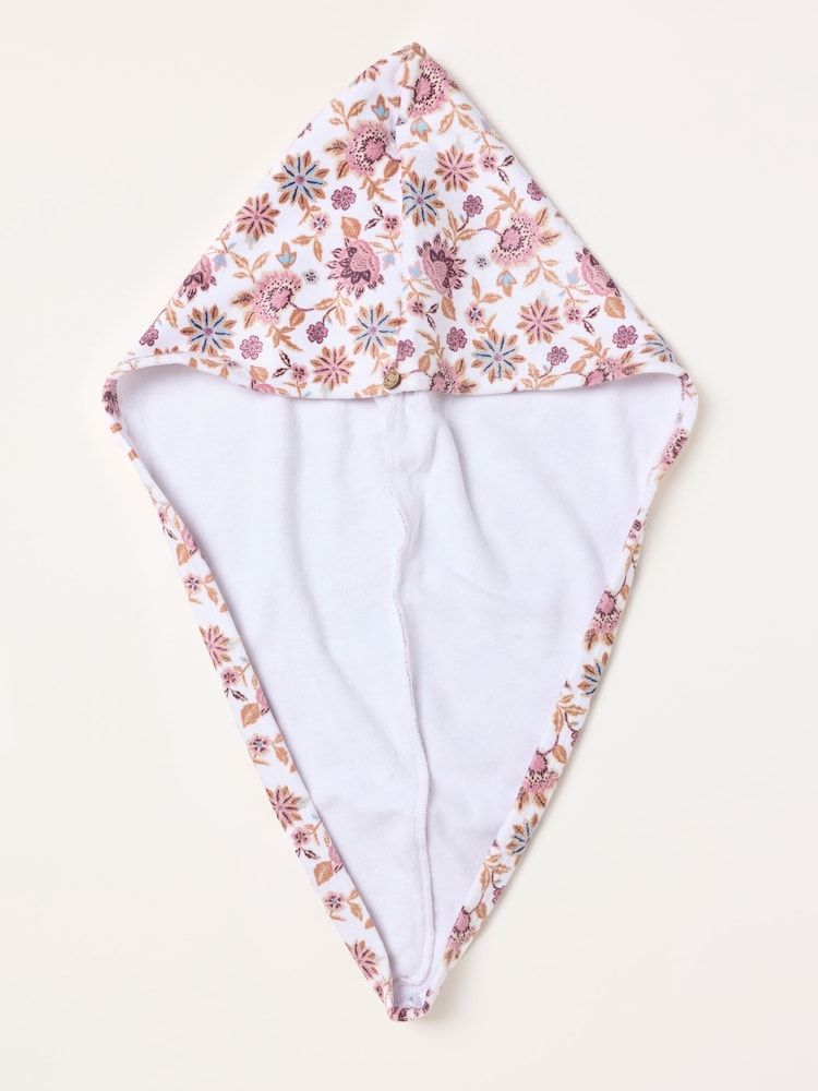 FatFace White Floral Printed Hair Wrap Towel - Image 1 of 3