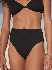 Black High Waist High Leg Crinkle Bikini Bottoms - Image 2 of 3