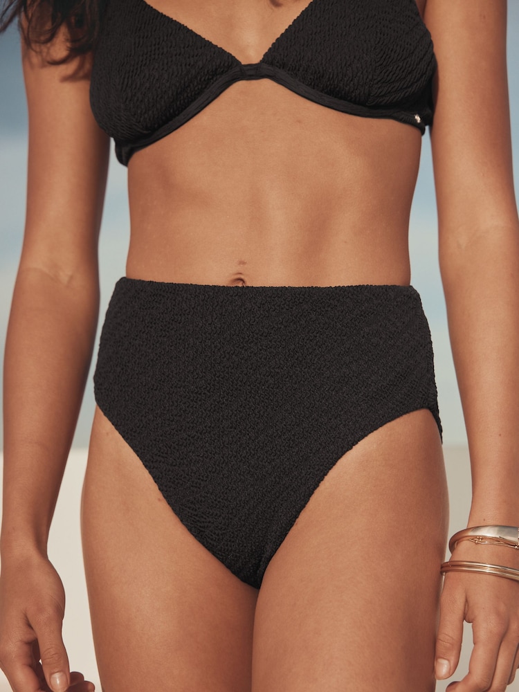 Black High Waist High Leg Crinkle Bikini Bottoms - Image 2 of 3 Black High Waist High Leg Crinkle Bikini Bottoms - Image 2 of 3