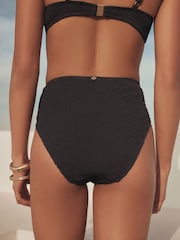 Black High Waist High Leg Crinkle Bikini Bottoms - Image 3 of 3