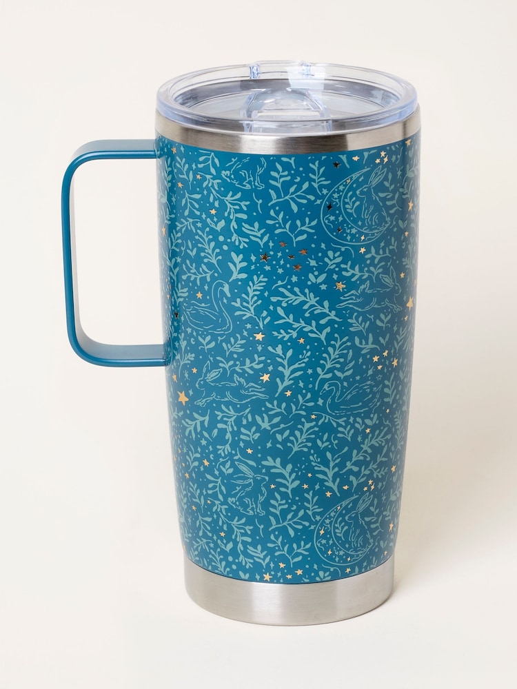 FatFace Teal Blue Woodland Star Print Travel Mug - Image 1 of 3