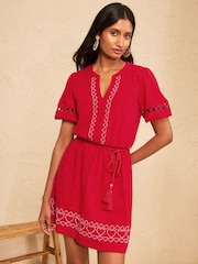 Love & Roses Red Embroidered Heart Notch Neck Mini Dress - Image 1 of 4