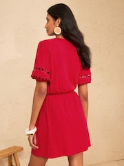 Love & Roses Red Embroidered Heart Notch Neck Mini Dress - Image 4 of 4