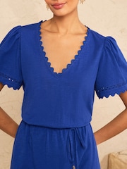 Love & Roses Cobalt Blue Petite V-Neck Scallop Jersey Mini Dress - Image 2 of 4
